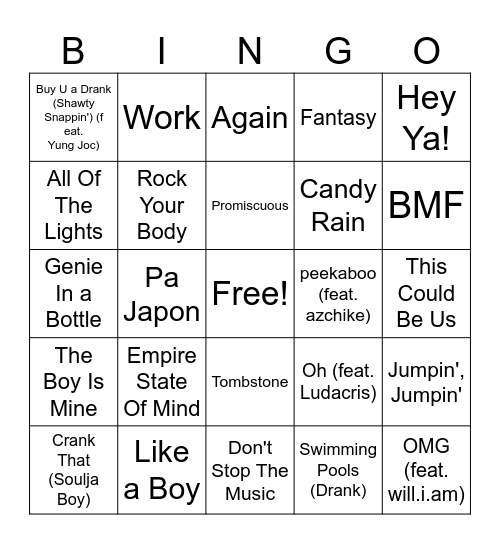 music bingo Card