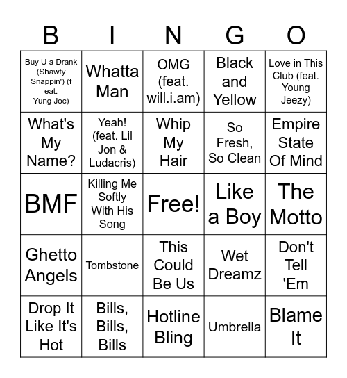 music bingo Card