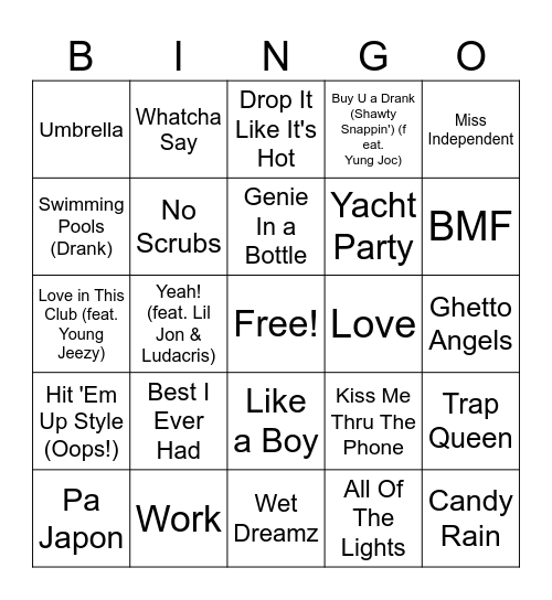 music bingo Card