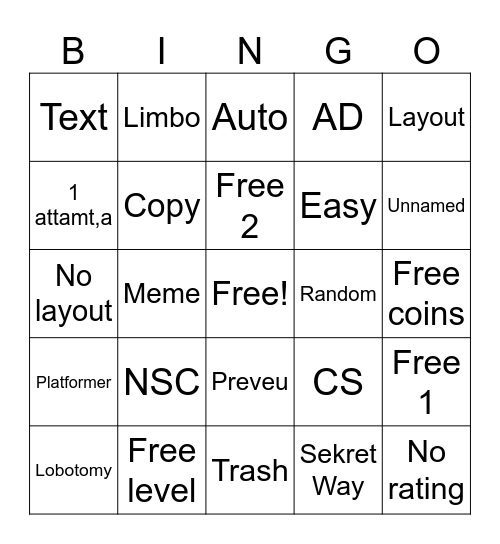 Recent Tab Bingo Card