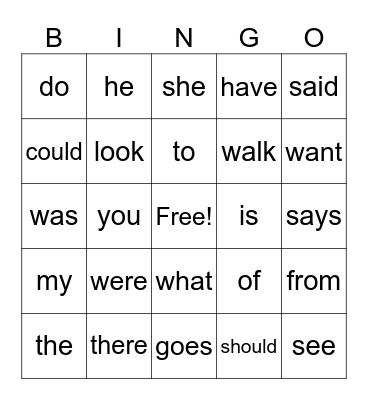 Heart Word Bingo Card