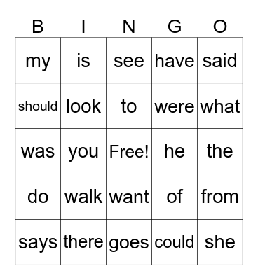 Heart Word Bingo Card