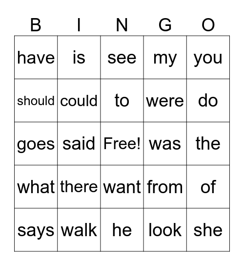 Heart Word Bingo Card
