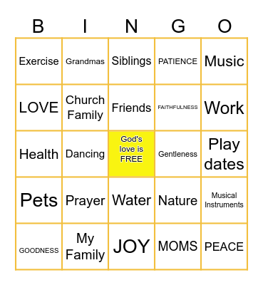 COUNT YOUR MANY BLESSINGS Bingo Card