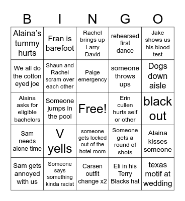 Carsen Wedding Bingo Card