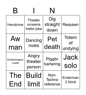 The "A Minecraft Movie" Bingo Card