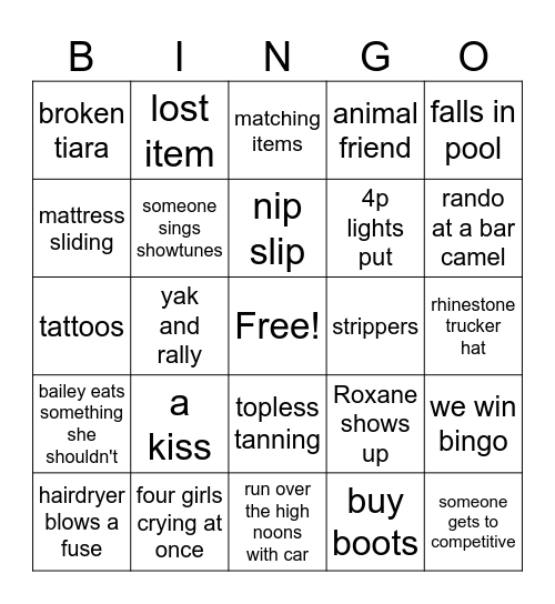 Bachelorette Bingo Card