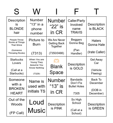Swiftie BINGO Card