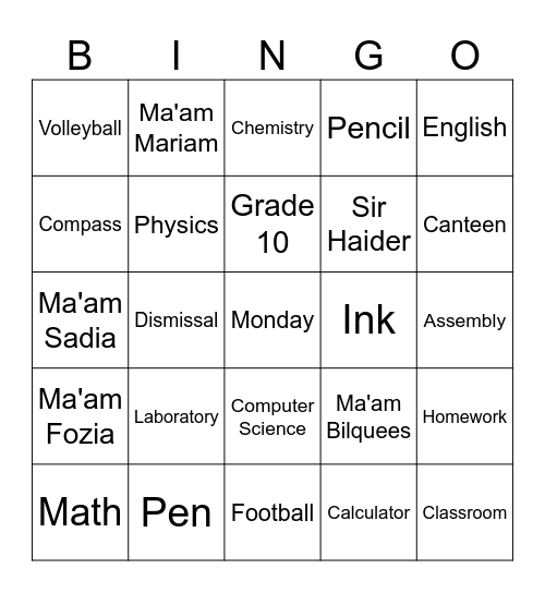 Untitled Bingo Card