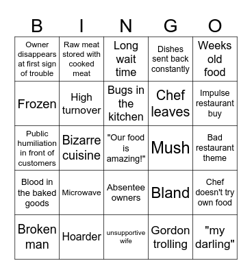 Kitchen Nightmares Bingo Card