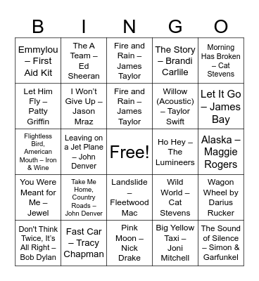 Folk Music Bingo Card