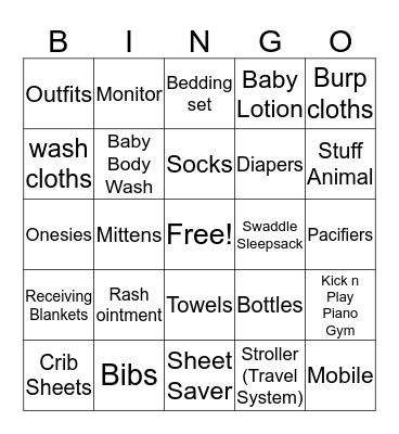 Dawn's Baby Shower Bingo Card