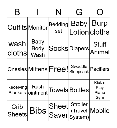 Dawn's Baby Shower Bingo Card