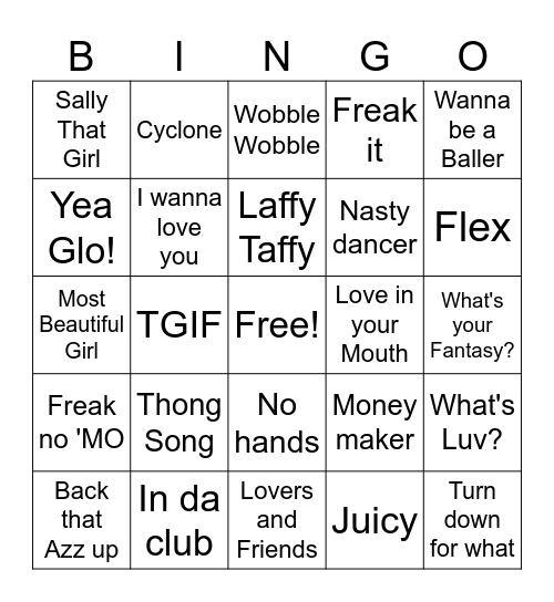 In Da Club Bingo Card