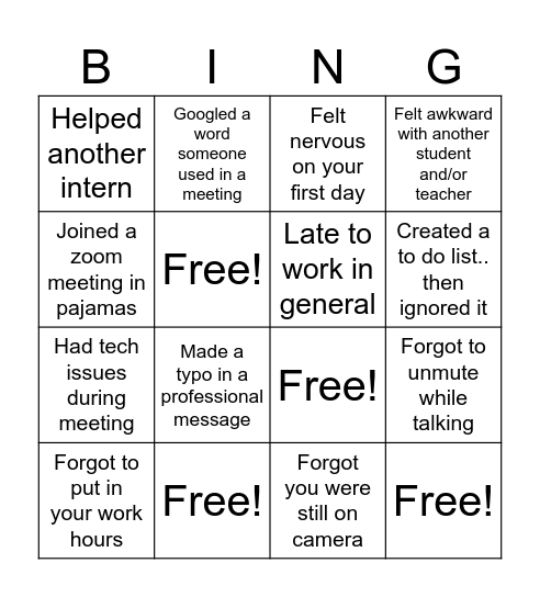 What have you done?! Bingo Card