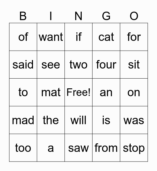 Red Word Bingo Card