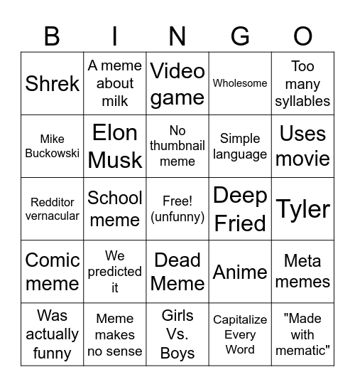 JJJuicy memes bingo Card