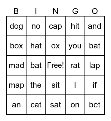 Word Bingo Card