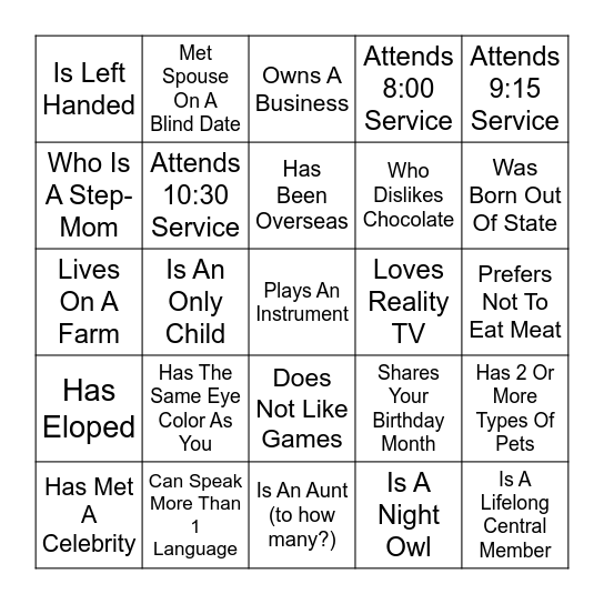Find Someone Who.... Bingo Card