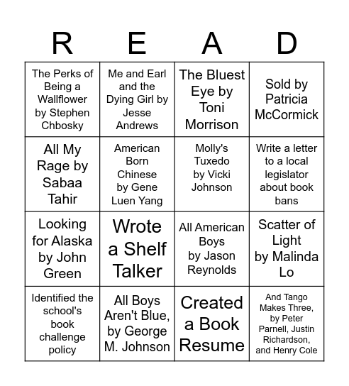 Banned Book Bingo Card