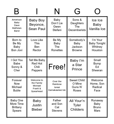 Baby Music Bingo Card