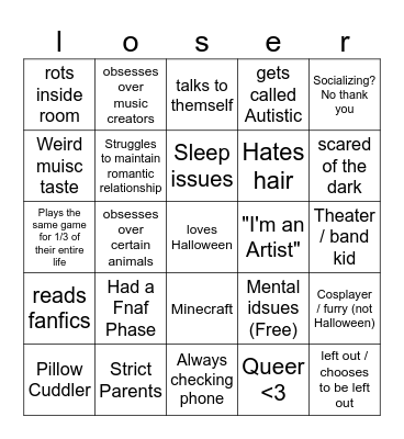 ND Teenager Bingo Card