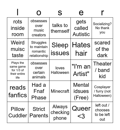 ND Teenager Bingo Card