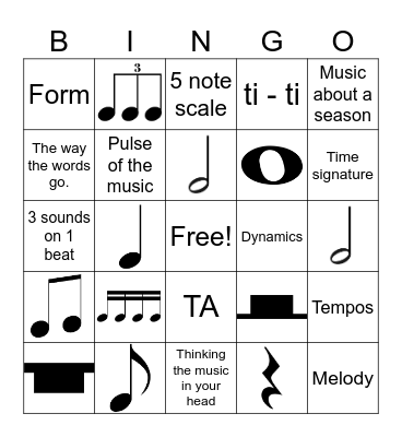 Music Elements Bingo Card