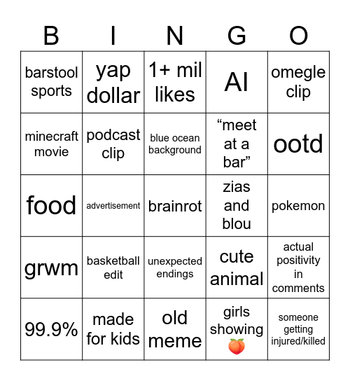 tt vs reels Bingo Card