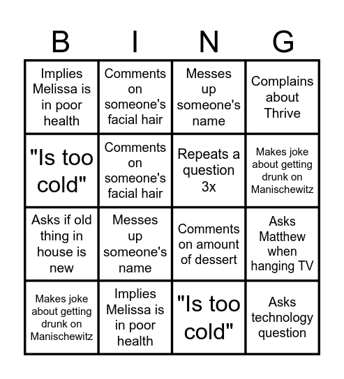 Grandma Bingo : Passover Edition Bingo Card