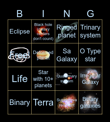 Space Engine Bingo Card
