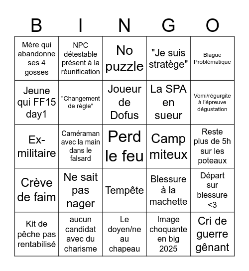 KOH LANTA Bingo Card