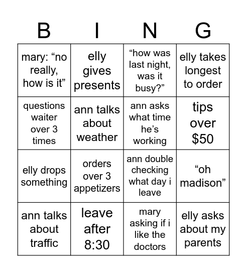 BWP Bingo Card