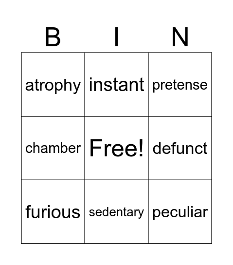 Vocabulary April 14-20 Bingo Card