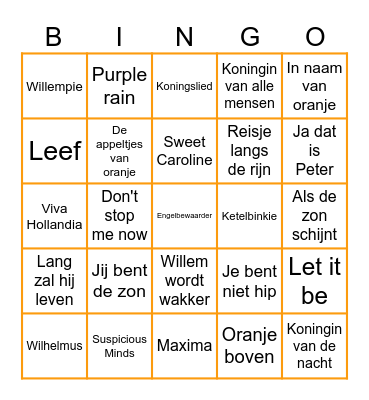 Koningsdag Bingo Card