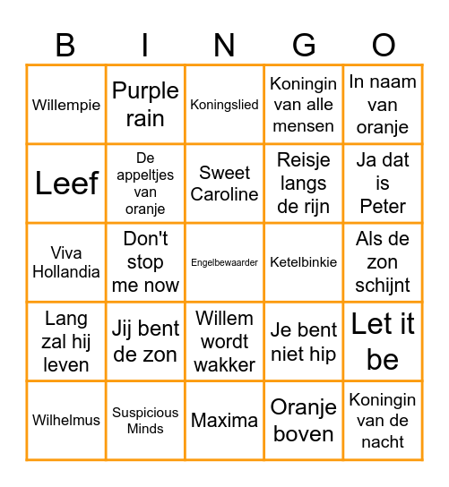 Koningsdag Bingo Card