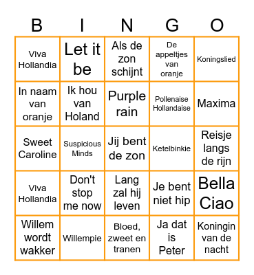 Koningsdag Bingo Card