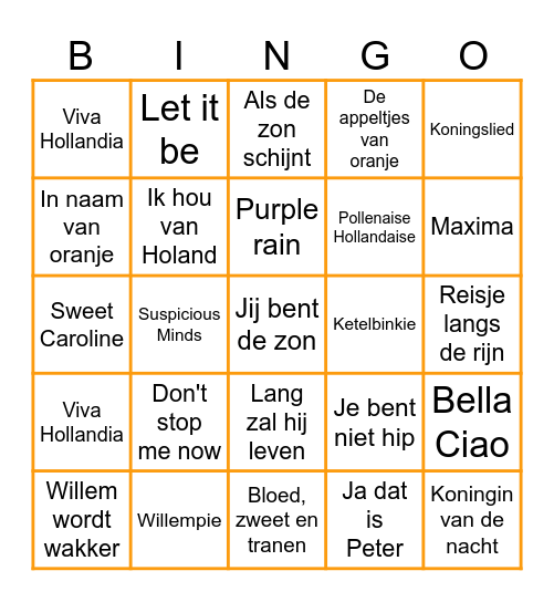 Koningsdag Bingo Card