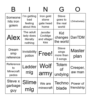 MINECRAFT Bingo Card