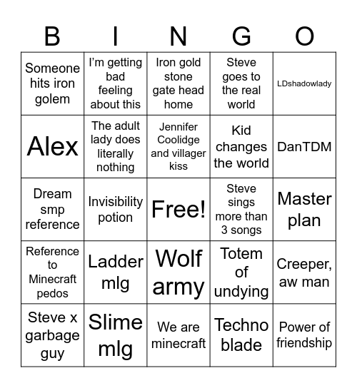 MINECRAFT Bingo Card