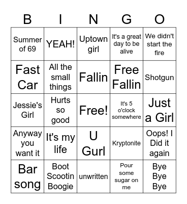 music Bingo Card