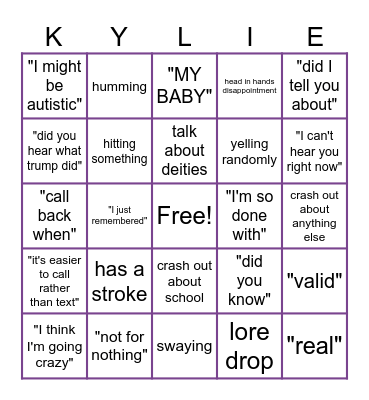 Kylie Bingo Card