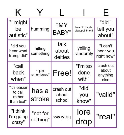 Kylie Bingo Card