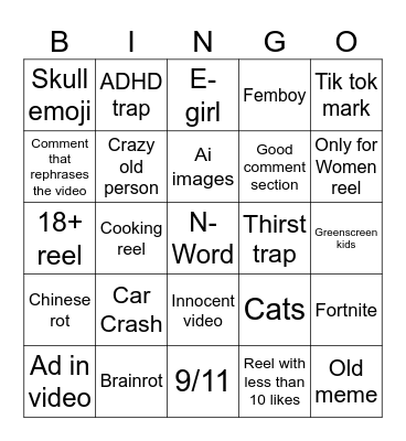 Instagram reels Bingo Card