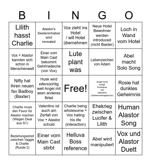 Hazbin Hotel S2 Bingo :) Bingo Card