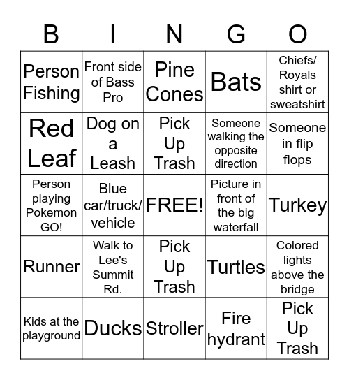 Exploration Walk  Bingo Card