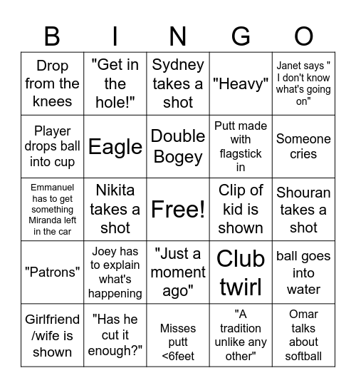 Janet's Bingo Card