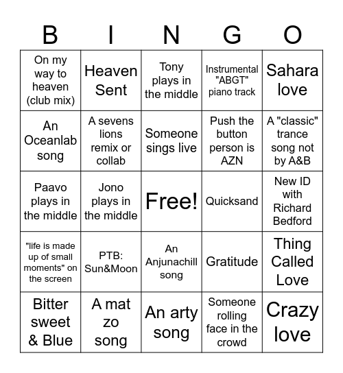 A&B Bingo Card Bingo Card