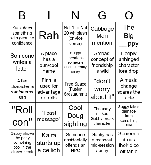 Banmoore Session 8 Bingo Card
