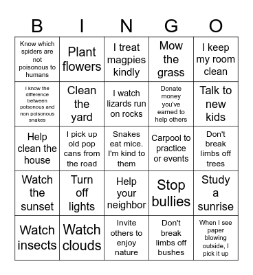 Being Good Stewards Bingo Card